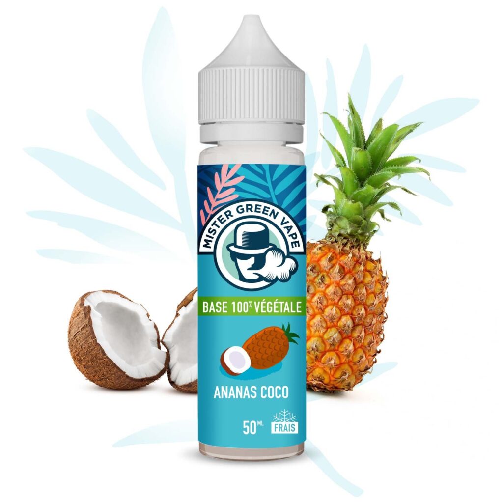 Un e-liquide fruité ananas coco dans une base composée à 50% de Mono Propylène Végétal ( MPV ) ainsi que de 50% de Glycérine Biologique ( GB ), sans colorant ni sucralose.